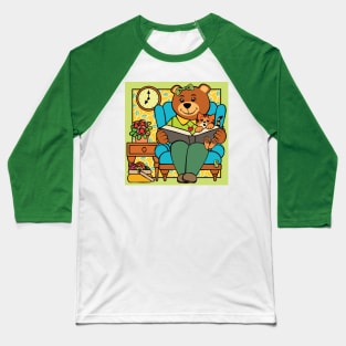 Maw Bear Reading to Cat Baseball T-Shirt